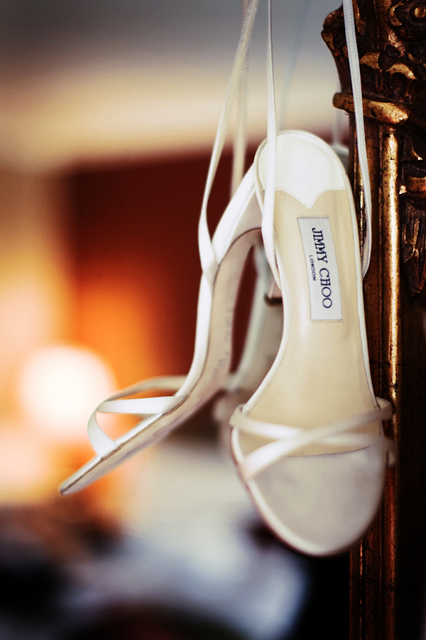 getting ready - ivory Jimmy Choo sandals - real wedding photo by Seattle photographers GH Kim Photography